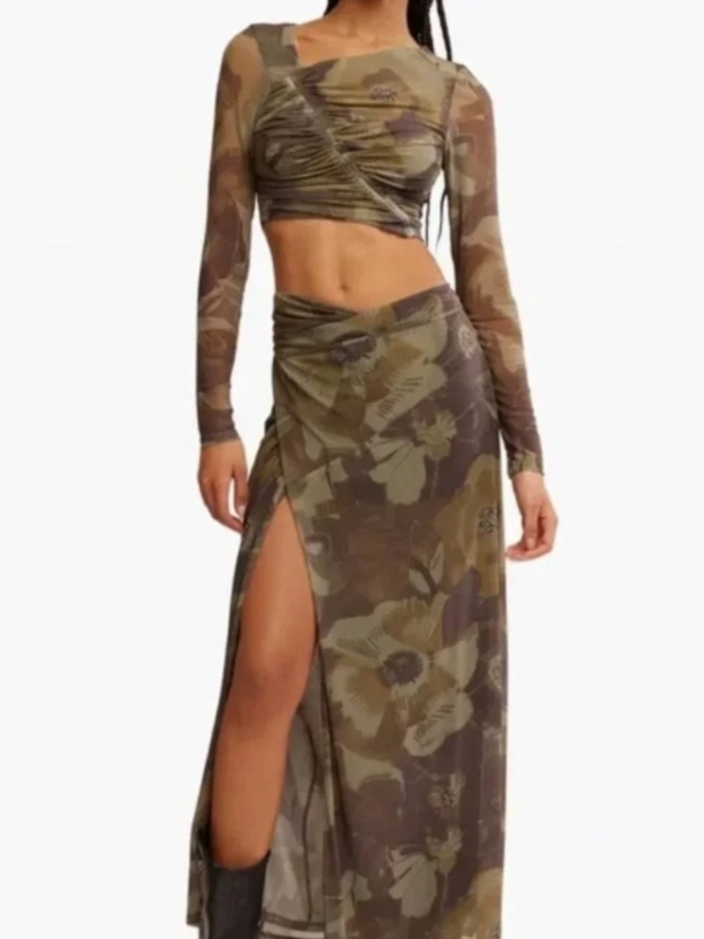 Free People super novaOlive Floral Sheer Maxi wrap Skirt with top